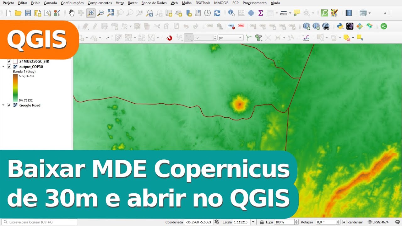 Baixar MDE Copernicus de 30m no Open Topography e abrir no QGIS
