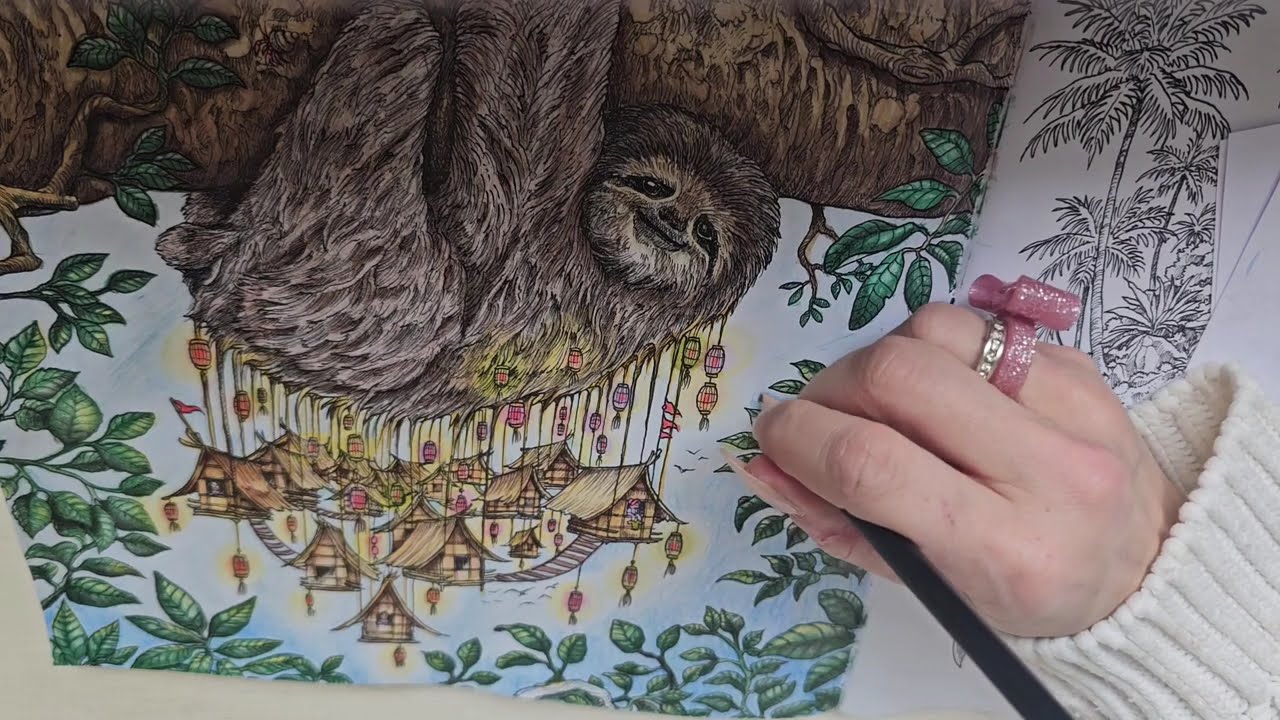 Sloth tree houses - Part 23 - Relaxing Adult Colouring - Colour With Me - NO TALKING
