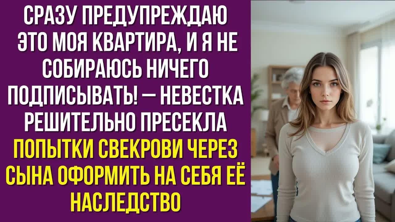 Сразу предупреждаю： это моя квартира, и я не собираюсь ничего подписывать – невестка решительно