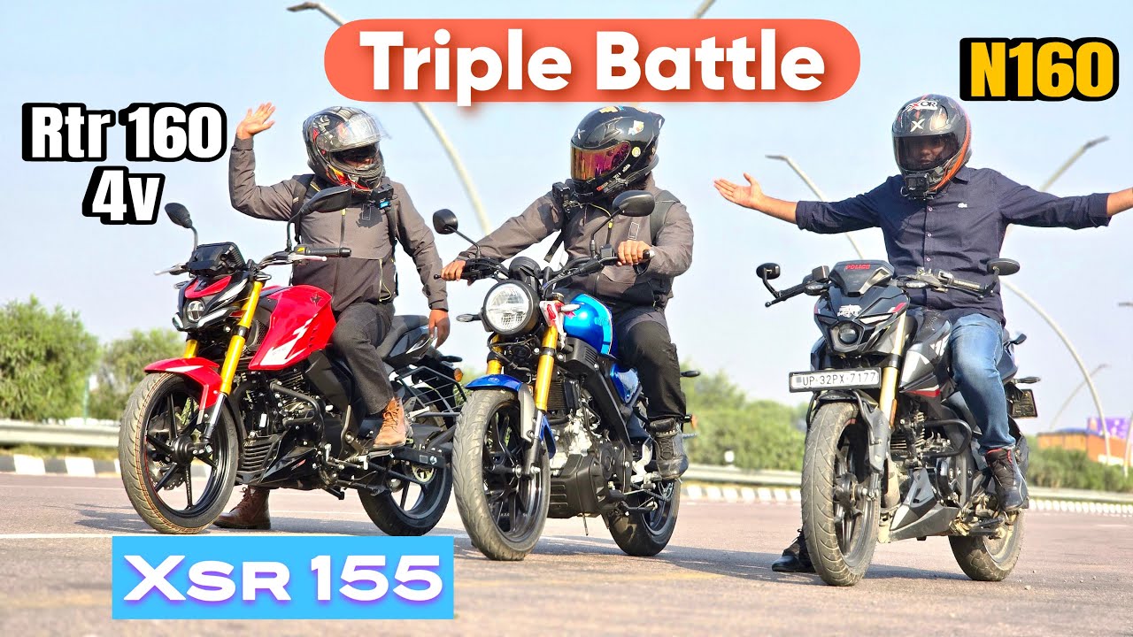 Bajaj Pulsar N160 Vs Tvs Apache Rtr 160 4v Vs Yamaha xsr || Triple Battle | Drag Race | Comparison 