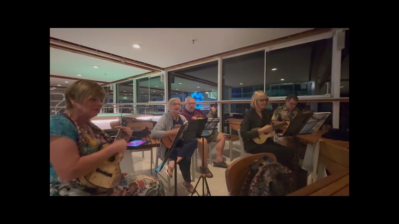 Ukulele jamming after hours on a cruise ship