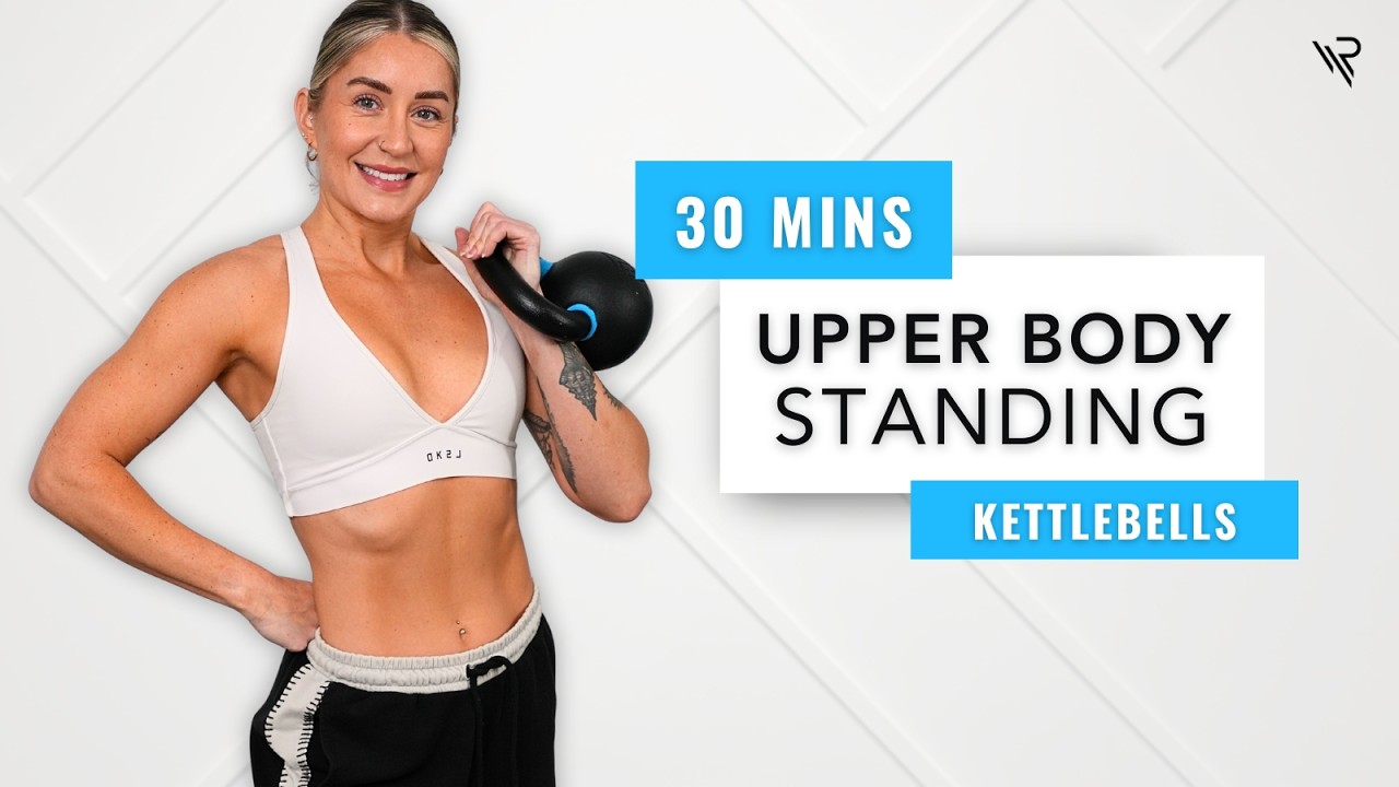 30 Min All Standing Upper Body Kettlebell Workout (Arms, Shoulders, Back & Core)