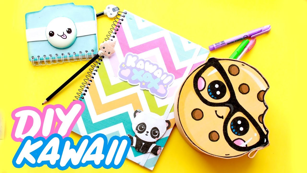 DIY KAWAII reciclado 🐼 Material escolar 4 ideias de VOLTA ÀS AULAS