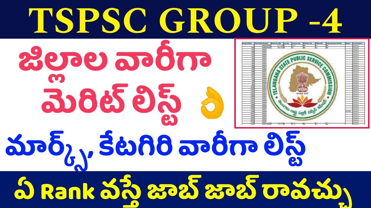 👌TSPSC GROUP-4 DISTRICT WISE MERIT LIST| TSPSC GROUP -4 DISTRICT WISE RANK LIST UP TO 20K RANKS