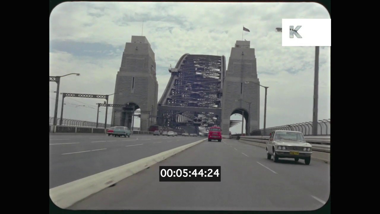 POV Driving Over Sydney Harbour Bridge, 1960s Australia, 35mm