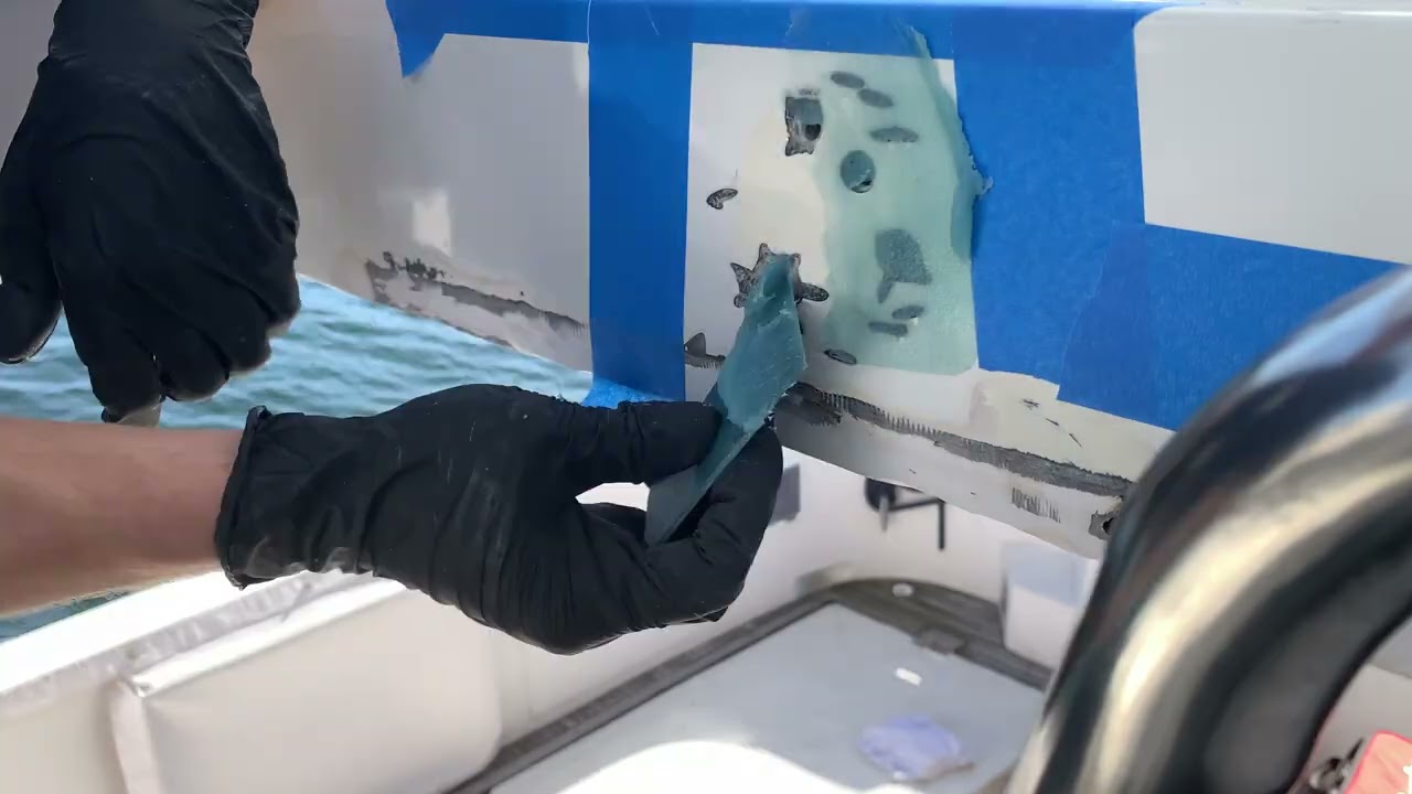 Spraying Gelcoat Repair on Boat