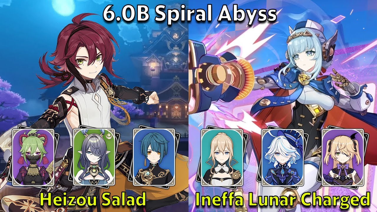 C6 Heizou Salad и C0 Ineffa Lunar Charged - Genshin Impact 6.0-6.1 Spiral Abyss Full Clear