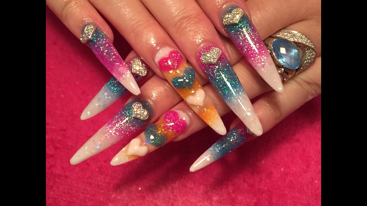 Acrylic Nails long sculpted stiletto using brillbird