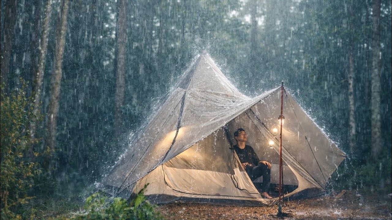 CAMPING IN THE HEAVY RAIN ‼️TRAPPED SOLO CAMPING IN MOMENTS THE WATER OVERFLOWS DUE TO HEAVY RAIN⛈️