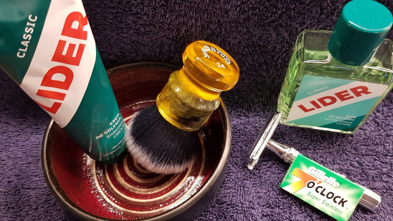Golenie na mokro - krem do golenia Lider - Maszynka na żyletki - Pędzel Yaqi - Gillette 7o'clock