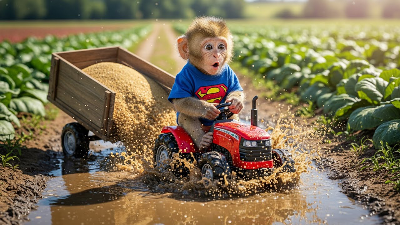 Baby monkey Bon Bin fishing runner duckling cat crocodiles Transfiguration Kiki Monkey Life