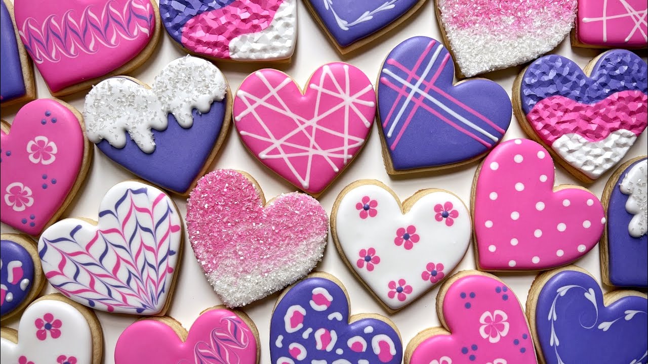 HEART COOKIES | Satisfying Cookie Decorating of Heart Cookies with Royal Icing