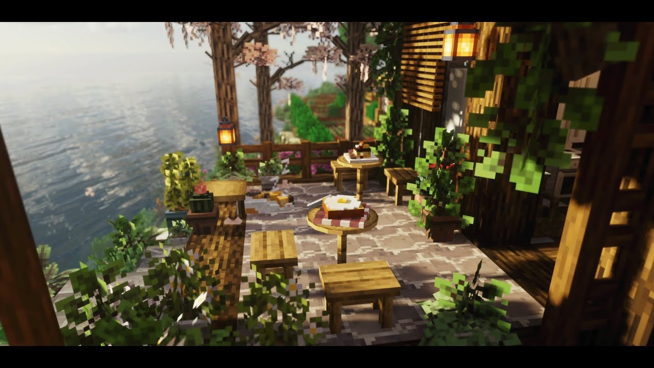 Minecraft Seaside Caf&eacute; &ndash; 2K Cinematic Wallpaper for Relaxing Vibes