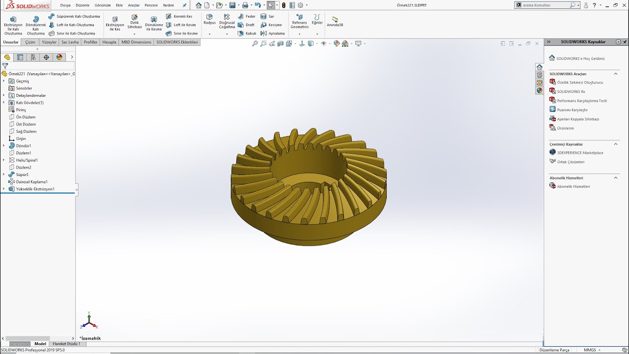 SolidWorks Örnek Çizim #220 Helis Dişli (3D solid model example) #solidworks #drawing #gear