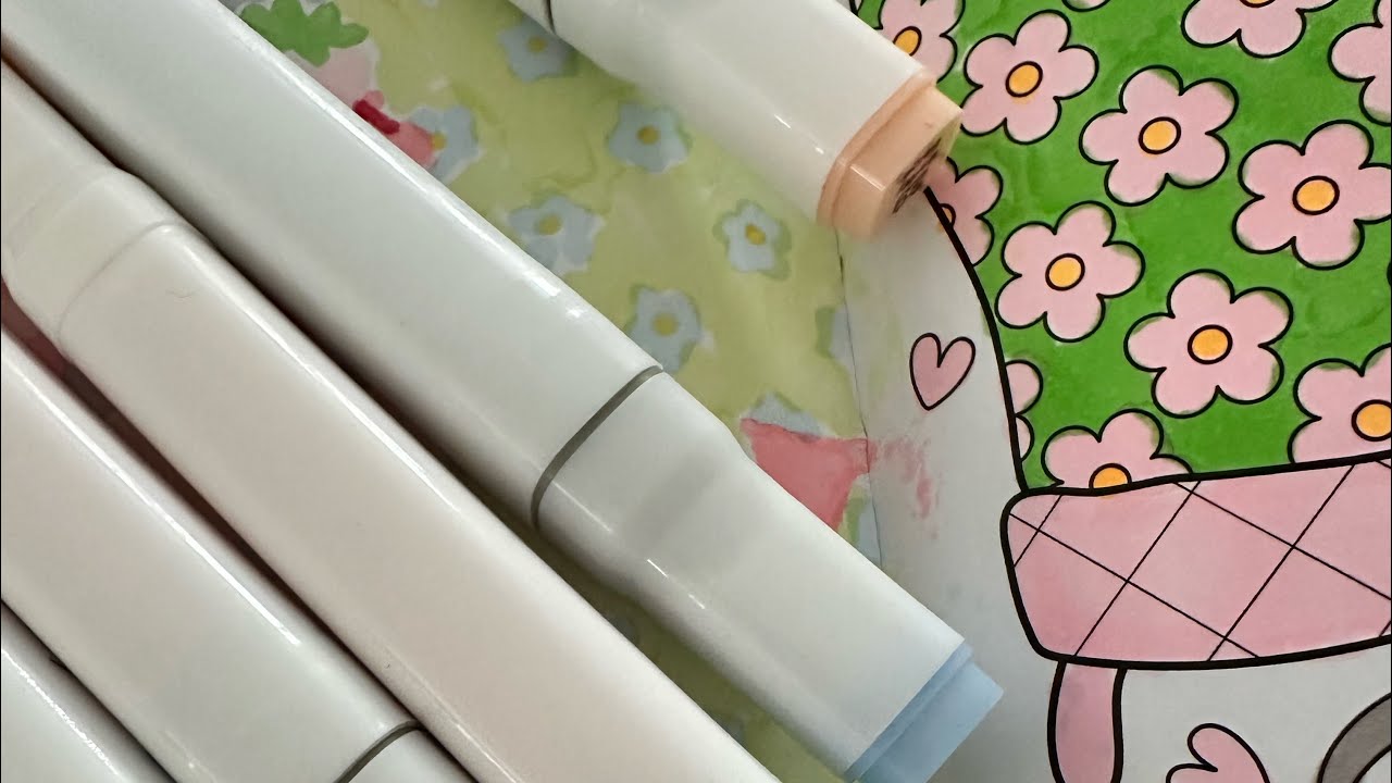 Colouring in my new colouring book with alcohol markers! P4 #satisfying #asmr #cute #art #colouring