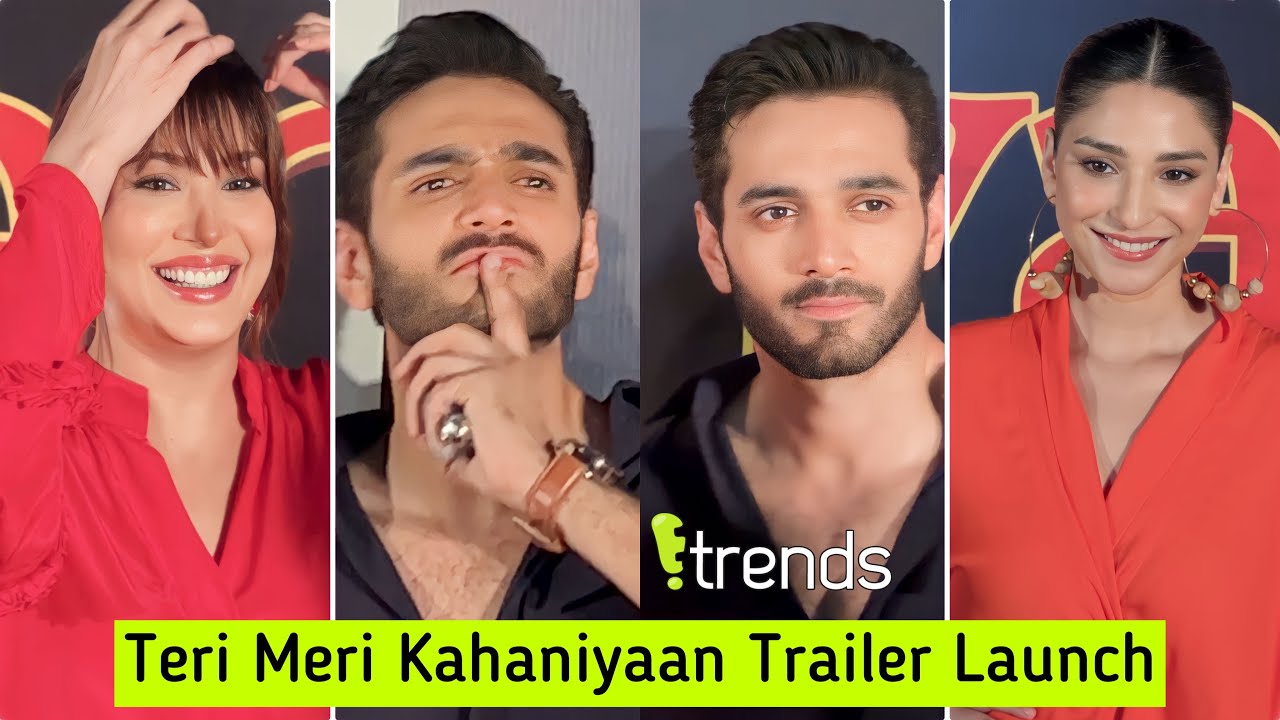 Wahaj Ali, Mehwish Hayat, Ramsha Khan at trailer launch or Teri Meri Kahaniyan in Karachi