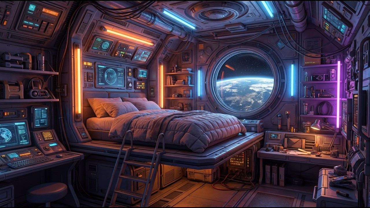 Sleeping in Orbit 🌍 Spaceship Ambience | Earth View & Deep Space White Noise