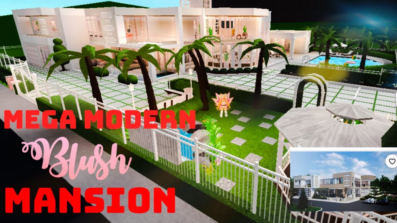 Bloxburg:Realistic Mega Modern Blush Mansion||tour||snow blush