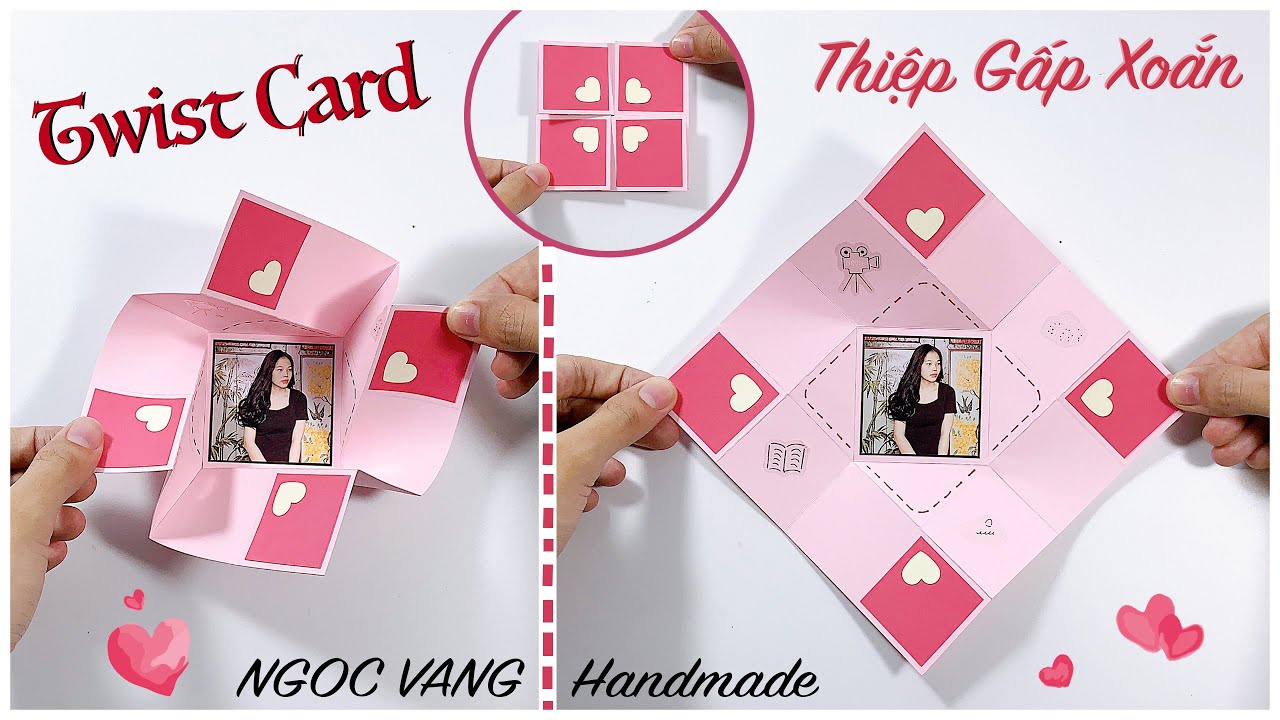 Làm THIỆP GẬP XOẮN dán ảnh xinh xắn (Twist Card for Explosion Box) - NGOC VANG Handmade
