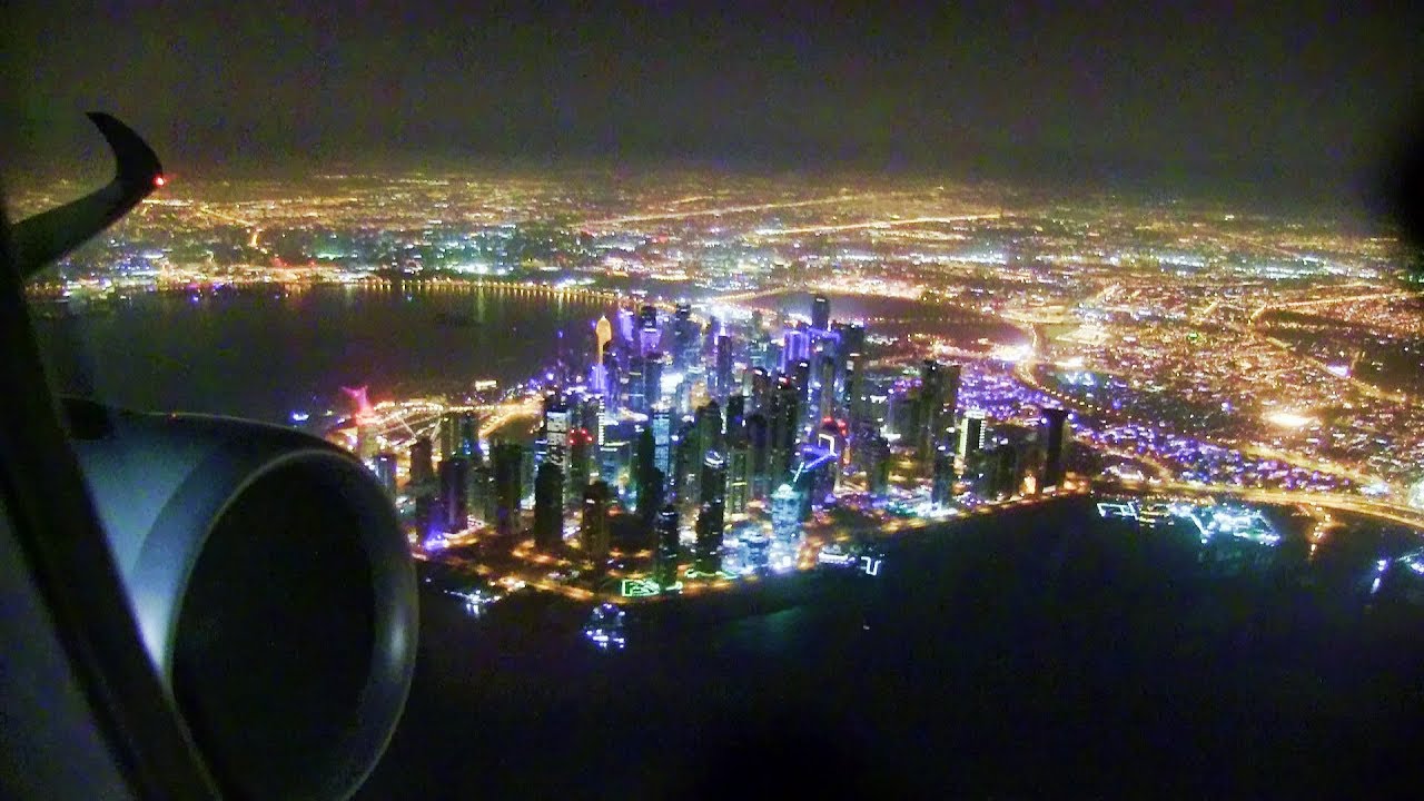Qatar Airways A350 Night Takeoff Doha