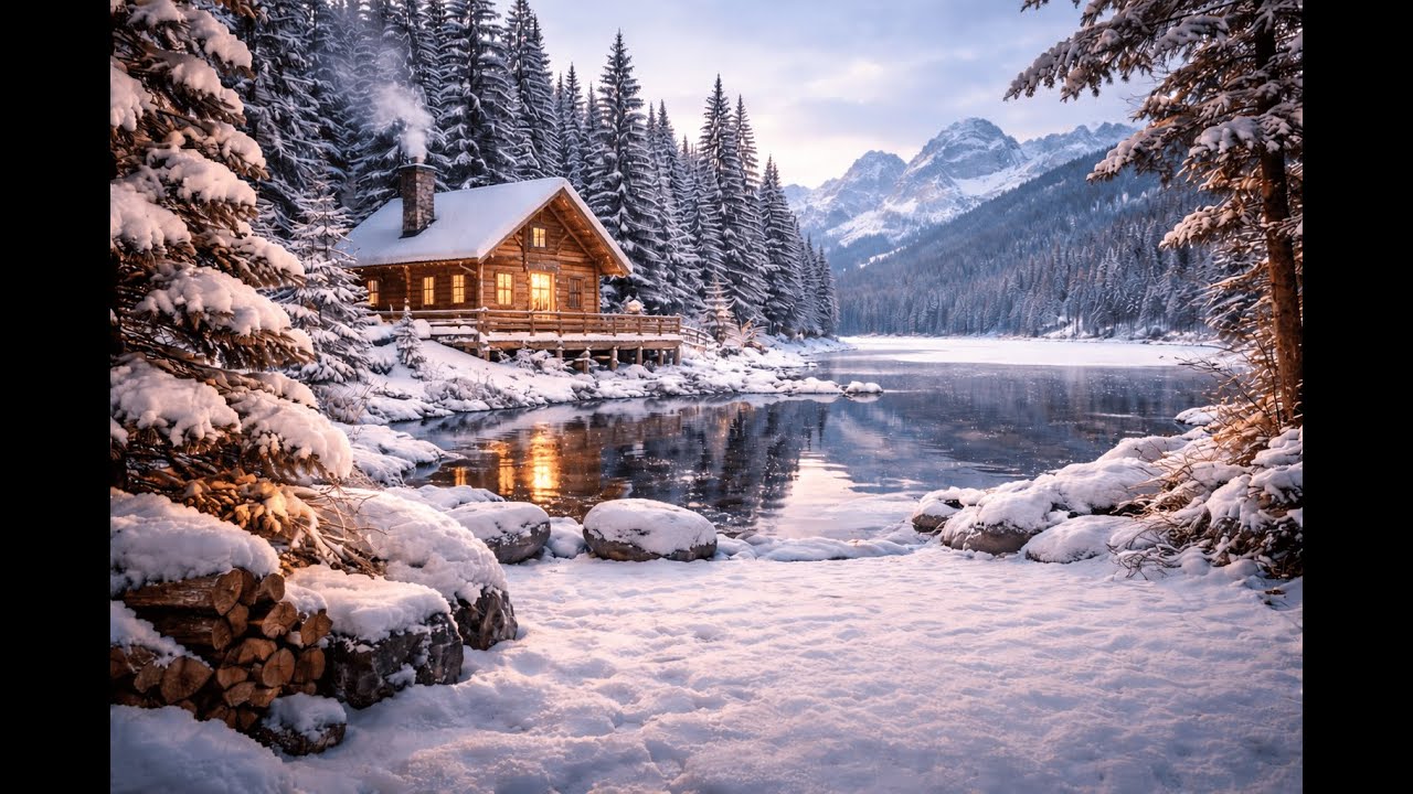 Winter Cabin TV Art ❄️ | Cozy Snow Landscape Wallpaper for Living Room & Home Ambience (No Sound)