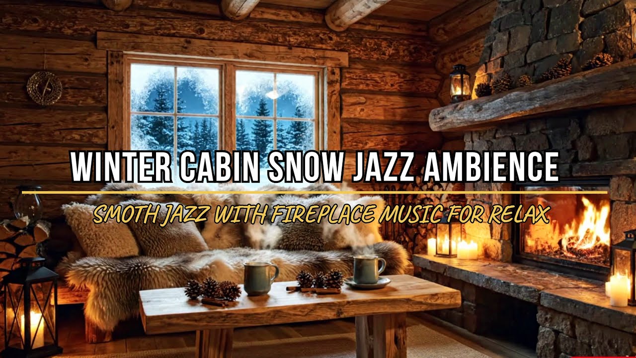 Cozy Winter Cabin Snow Jazz outside ❄️😴relaxing smoth jazz with fireplace Music For Stress Relief 