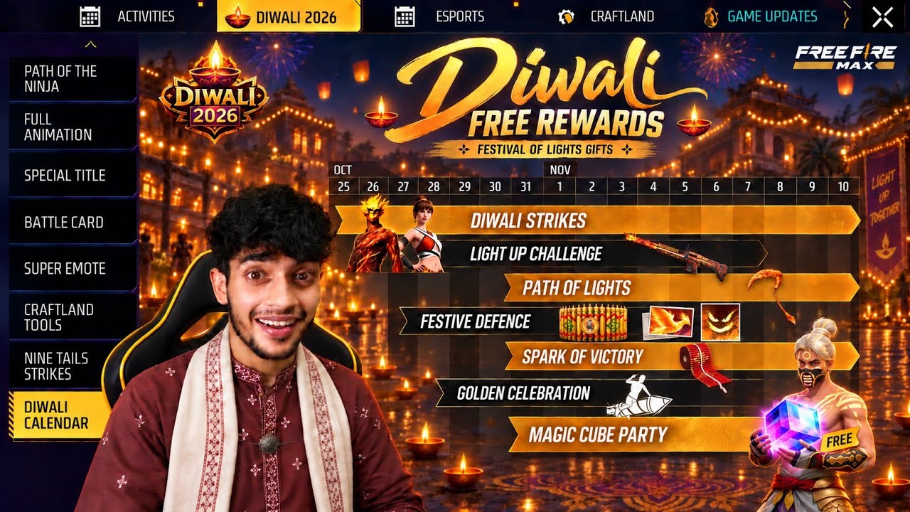 DIWALI 2026 FREE REWARDS 🪔 Free Fire Max 