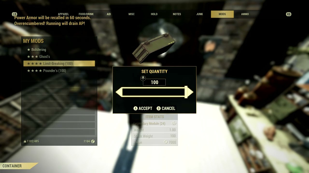 Scrapping 300 4 star legendary box mods