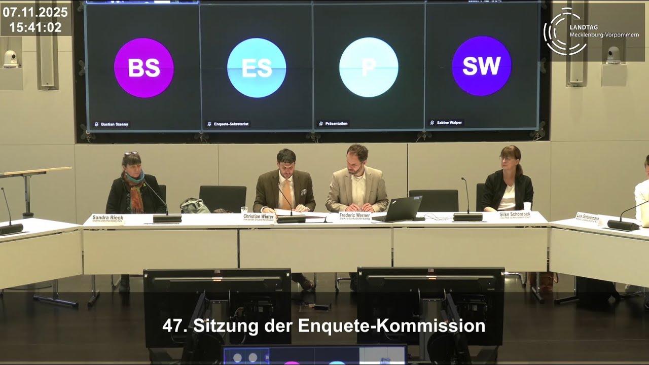 48. öffentliche Sitzung der Enquete-Kommission „Jung sein in MV“ – am 7. November 2025