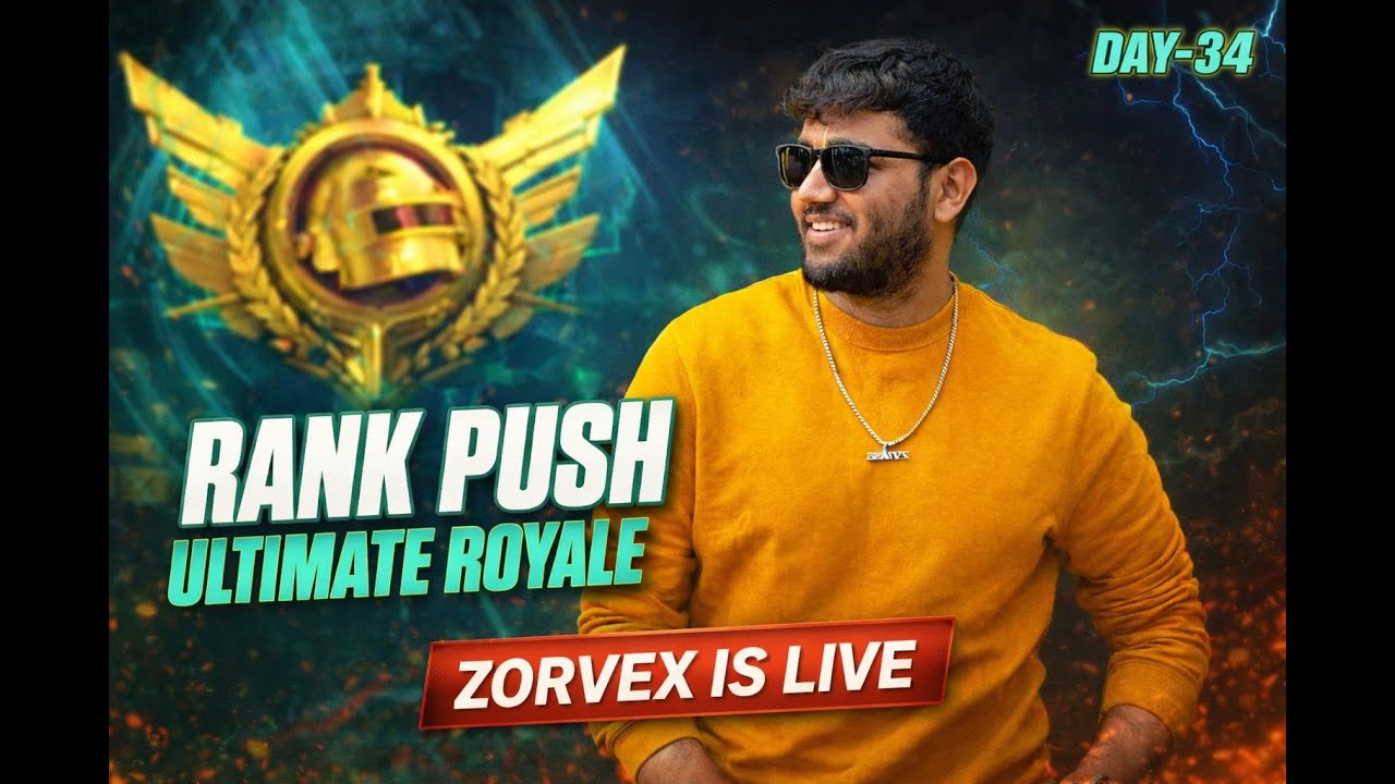 ULTIMATE ROYALE RANK PUSH TO LEGEND (DAY-34) | PUBG LIVE | FACECAM | ZORVEX IS LIVE | ROAD TO 1K!