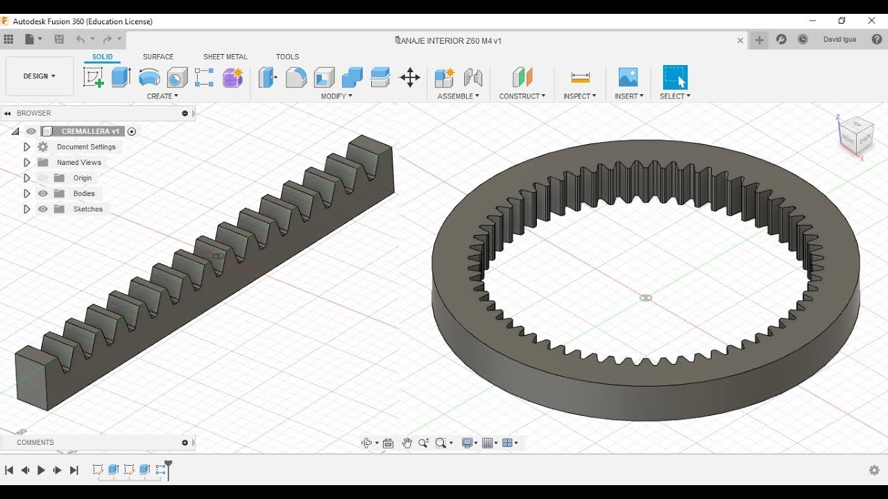 Tutorial fusion 360 en español #8 cremallera y engranaje interior