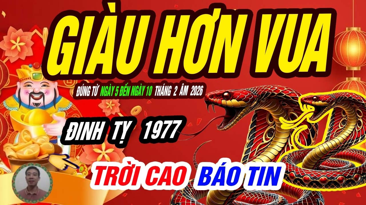 🐍 Đinh Tỵ 1977: Vàng Phất Mạnh Bất Ngờ – Đúng từ ngày 5 đến 10 tháng 2 âm 2026 TIỀN ÀO VỀ!