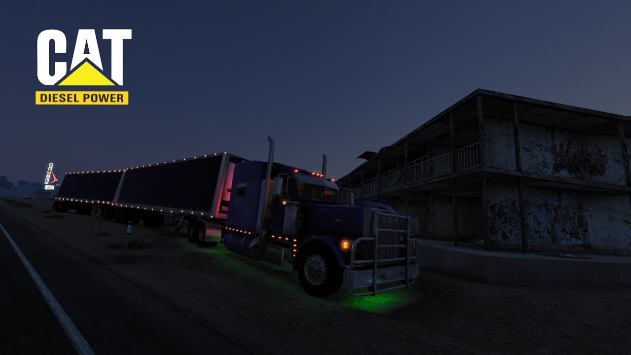 PETE 389 with CAT 3406B By Slav Jerry pulling turnpike doubles | Night Drive | ATS