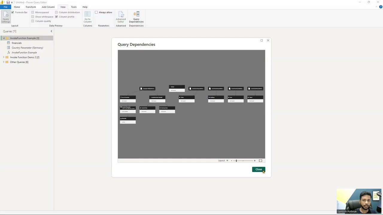 Power Query Editor : Query Dependencies Option