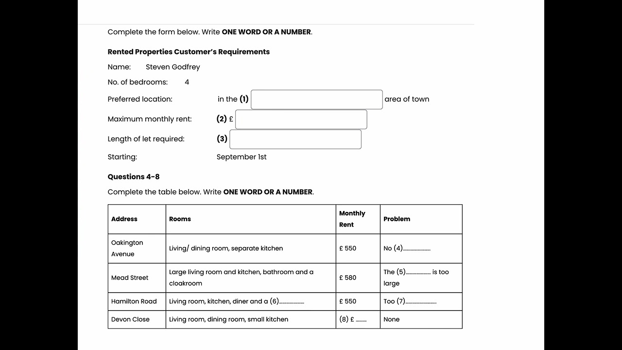 Listening part one ( Rented Properties Customer’s Requirements) @ieltslisteningpro.24