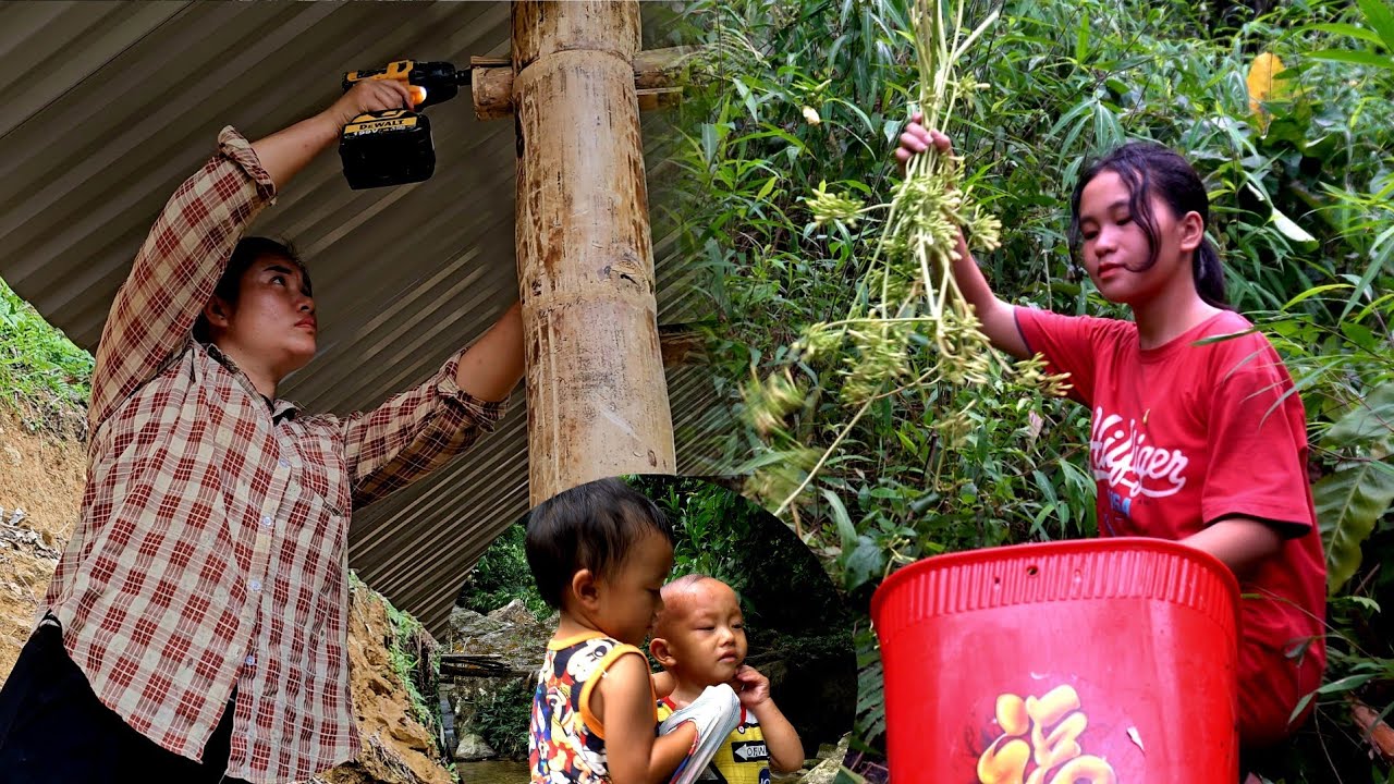 The life of three orphaned sisters. Picking papaya flowers to sell. Building a bamboo house.