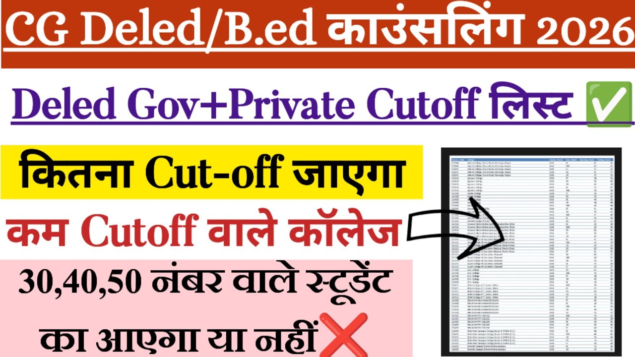 CG Pre D.El.Ed Government & Private College Kitne Number Par Milega 2026||CG Pre D.El.Ed Cutoff 2026