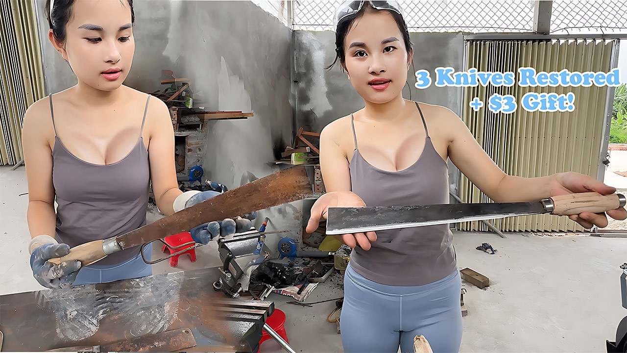 Kind Blacksmith Girl Repairs 3 Knives for Poor Grandma and Baby