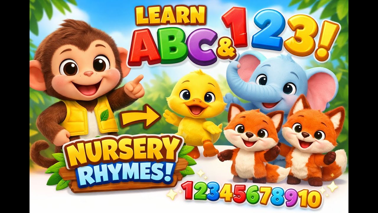 Nursery Rhymes for Kids 🎵 | Learn ABC D-E-F & Numbers 1-10 | Jungle Learning Song