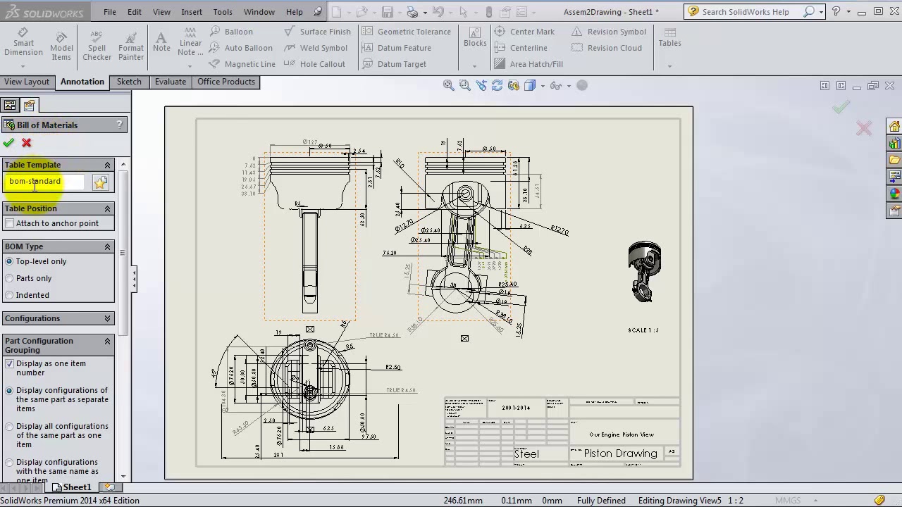 145 SolidWorks Drawing Tutorial  BOM and Balloons HD