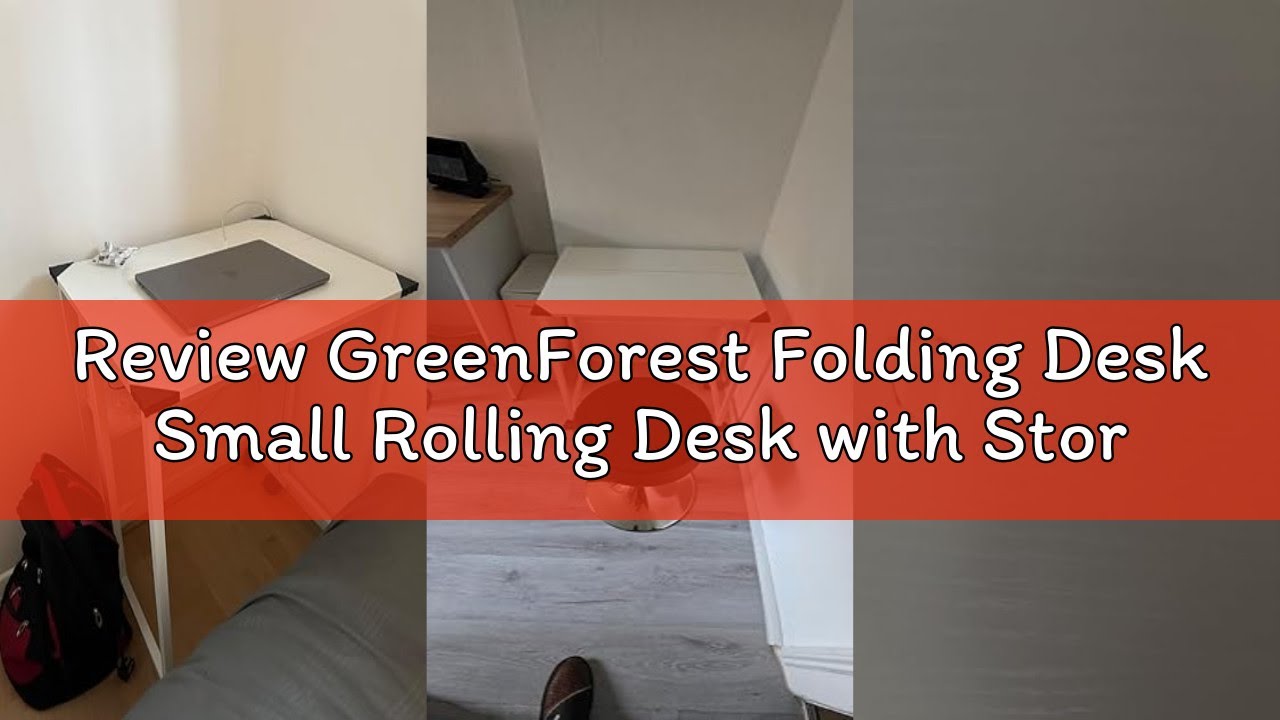Review GreenForest Folding Desk Small Rolling Desk with Storage Shelf, 63 cm Foldable Computer Desk