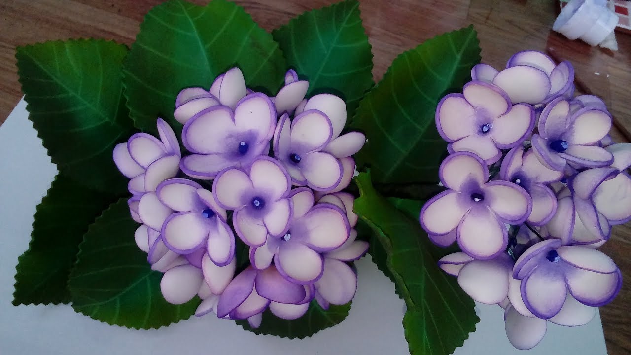 PASSO A PASSO FLOR HORTÊNCIA DE E.V.A.  SEM FRISADOR  LINDA E FÁCIL