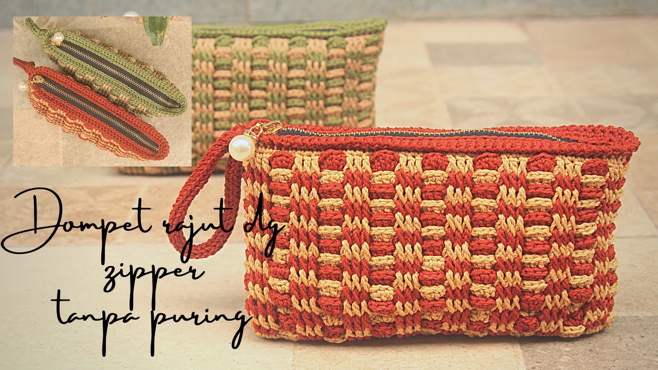 Dompet rajut dengan resleting tanpa inner atau puring||crochet pouch zipper
