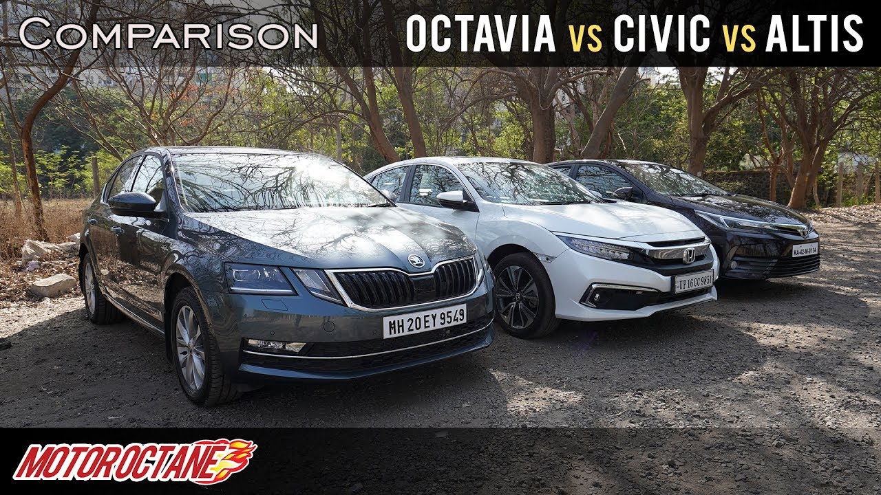 2019 Honda Civic vs Skoda Octavia vs Toyota Corolla Altis Comparison | Hindi | MotorOctane