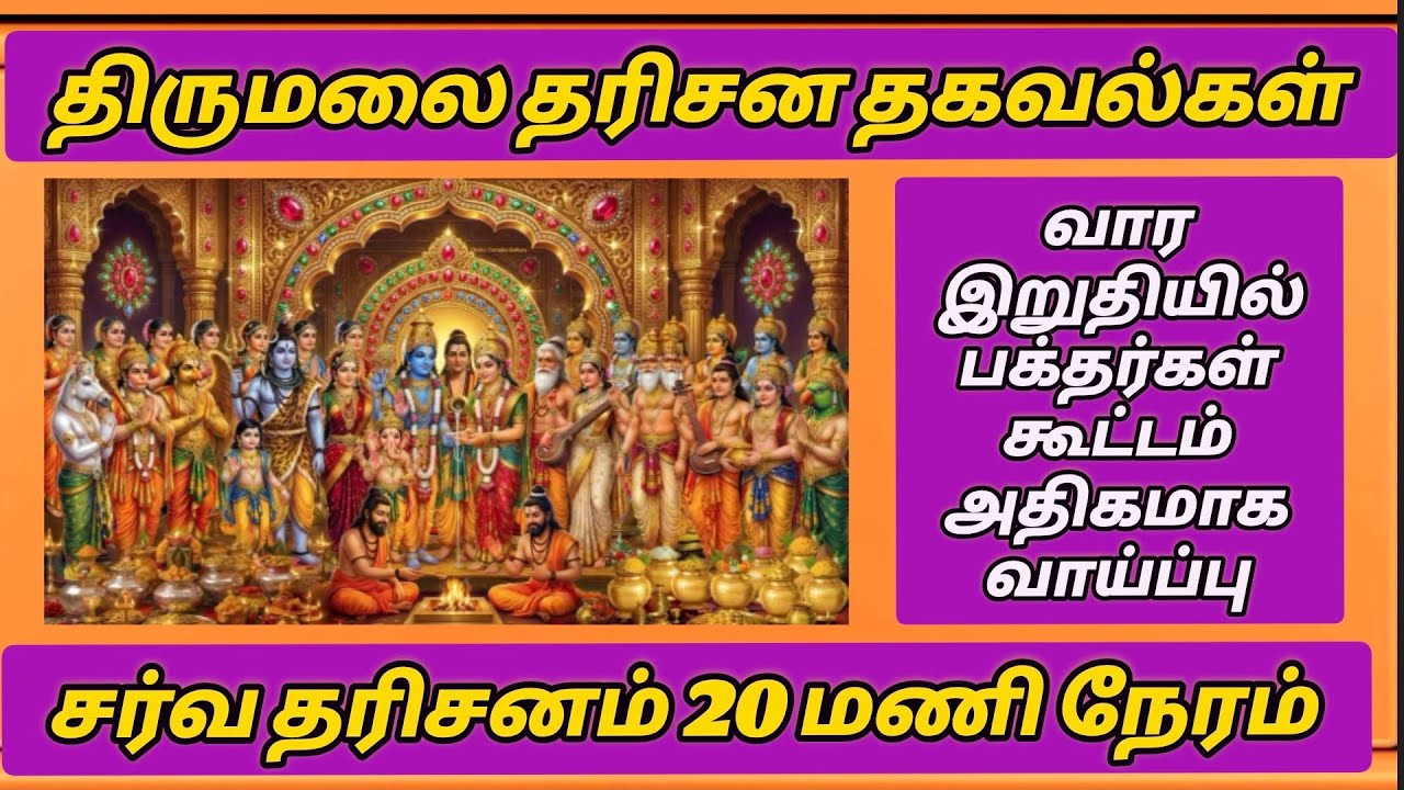 திருமலை தரிசன தகவல்கள்.. வார இறுதியில் பக்தர்கள் கூட்டம் அதிகரிப்பு..சர்வ தரிசனம் 20 மணி நேரம்..