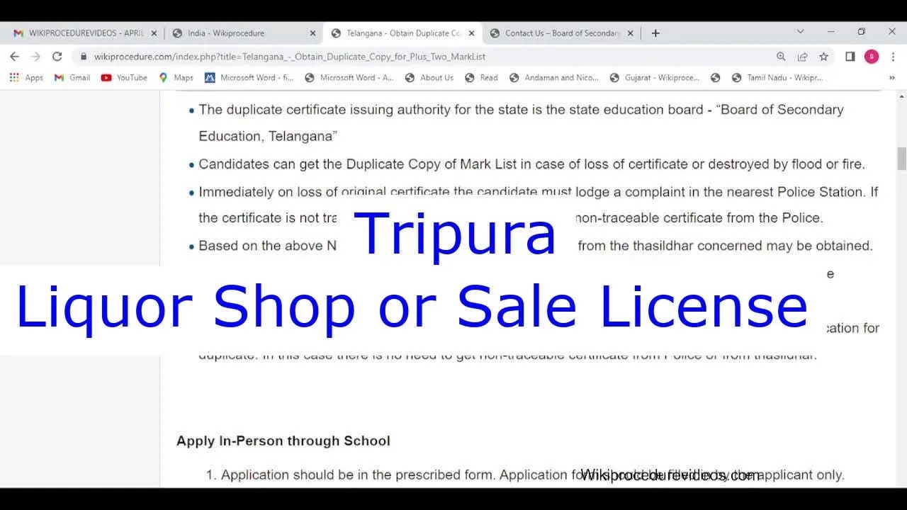Tripura - Apply Online for Liquor Shop or Sale License (Permit)