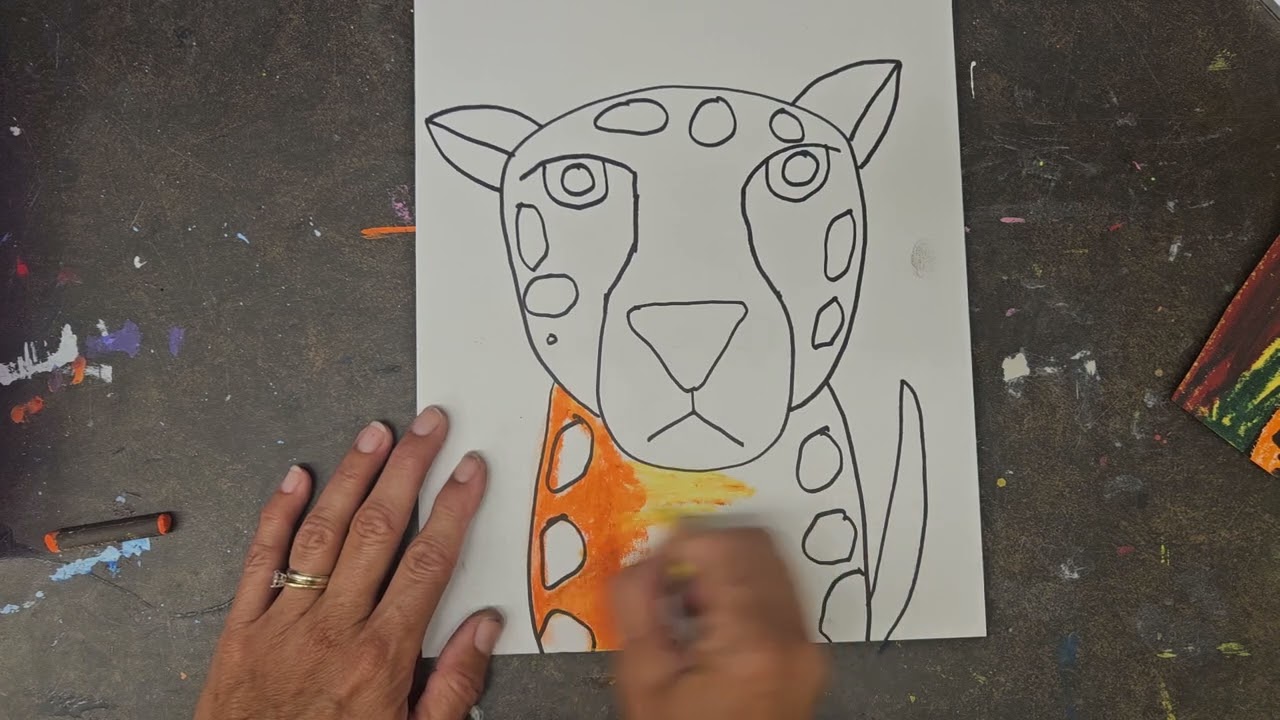 Cheetah collage with oil pastel
