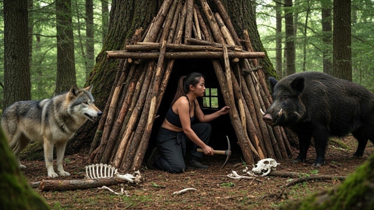 300 Days of Hiding in the Wild | Building a Secret Hideout Under a Tree & Hunting to Survive
