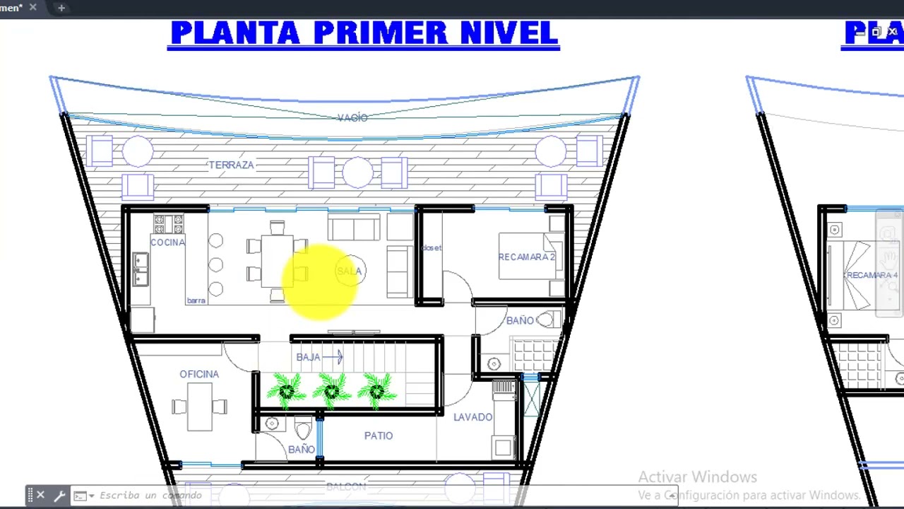 Plano de casa en terreno irregular 17x17 M. 5 recamaras