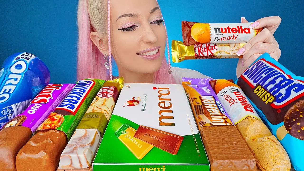 ASMR CHOCOLATE CANDY BARS, ICE CREAM, OREO, SNICKERS, MILKA, KITKAT (DESSERT) MUKBANG, 초콜릿 초코바 먹방